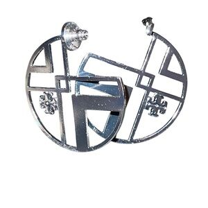 Tory Burch Chevron Hoop Silver Tone Geometric Earrings